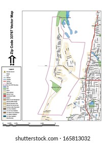 Vector map with summits, rivers, railroads, streets, lakes, parks, airports, stadiums, correctional facilities, military installations and federal lands by zip code 33767 with labels and clean layers.