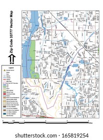 Vector map with summits, rivers, railroads, streets, lakes, parks, airports, stadiums, correctional facilities, military installations and federal lands by zip code 33777 with labels and clean layers.