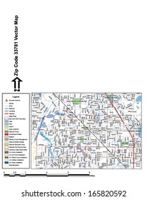 Vector map with summits, rivers, railroads, streets, lakes, parks, airports, stadiums, correctional facilities, military installations and federal lands by zip code 33781 with labels and clean layers.