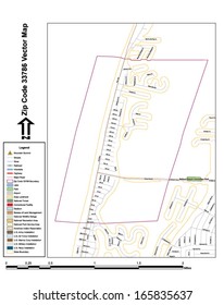 Vector map with summits, rivers, railroads, streets, lakes, parks, airports, stadiums, correctional facilities, military installations and federal lands by zip code 33786 with labels and clean layers.