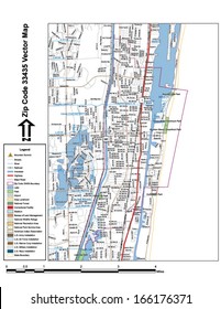Vector map with summits, rivers, railroads, streets, lakes, parks, airports, stadiums, correctional facilities, military installations and federal lands by zip code 33435 with labels and clean layers.