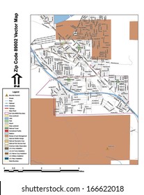 Vector map with summits, rivers, railroads, streets, lakes, parks, airports, stadiums, correctional facilities, military installations and federal lands by zip code 89002 with labels and clean layers.