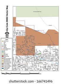 Vector map with summits, rivers, railroads, streets, lakes, parks, airports, stadiums, correctional facilities, military installations and federal lands by zip code 89084 with labels and clean layers.