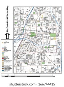 Vector map with summits, rivers, railroads, streets, lakes, parks, airports, stadiums, correctional facilities, military installations and federal lands by zip code 89101 with labels and clean layers.
