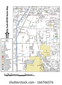 Vector map with summits, rivers, railroads, streets, lakes, parks, airports, stadiums, correctional facilities, military installations and federal lands by zip code 89109 with labels and clean layers.