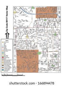 Vector map with summits, rivers, railroads, streets, lakes, parks, airports, stadiums, correctional facilities, military installations and federal lands by zip code 89117 with labels and clean layers.