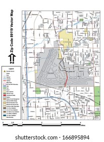 Vector map with summits, rivers, railroads, streets, lakes, parks, airports, stadiums, correctional facilities, military installations and federal lands by zip code 89119 with labels and clean layers.