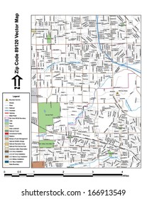Vector map with summits, rivers, railroads, streets, lakes, parks, airports, stadiums, correctional facilities, military installations and federal lands by zip code 89120 with labels and clean layers.