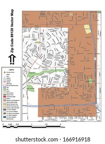 Vector map with summits, rivers, railroads, streets, lakes, parks, airports, stadiums, correctional facilities, military installations and federal lands by zip code 89128 with labels and clean layers.
