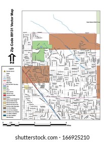 Vector map with summits, rivers, railroads, streets, lakes, parks, airports, stadiums, correctional facilities, military installations and federal lands by zip code 89131 with labels and clean layers.