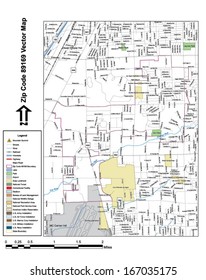 Vector map with summits, rivers, railroads, streets, lakes, parks, airports, stadiums, correctional facilities, military installations and federal lands by zip code 89169 with labels and clean layers.