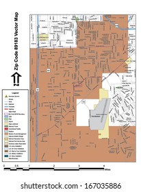 Vector map with summits, rivers, railroads, streets, lakes, parks, airports, stadiums, correctional facilities, military installations and federal lands by zip code 89183 with labels and clean layers.