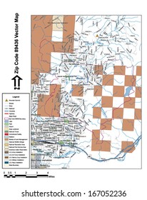 Vector map with summits, rivers, railroads, streets, lakes, parks, airports, stadiums, correctional facilities, military installations and federal lands by zip code 89436 with labels and clean layers.