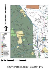 Vector map with summits, rivers, railroads, streets, lakes, parks, airports, stadiums, correctional facilities, military installations and federal lands by zip code 89512 with labels and clean layers.