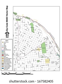 Vector map with summits, rivers, railroads, streets, lakes, parks, airports, stadiums, correctional facilities, military installations and federal lands by zip code 98403 with labels and clean layers.