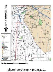 Vector map with summits, rivers, railroads, streets, lakes, parks, airports, stadiums, correctional facilities, military installations and federal lands by zip code 98404 with labels and clean layers.