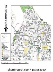 Vector map with summits, rivers, railroads, streets, lakes, parks, airports, stadiums, correctional facilities, military installations and federal lands by zip code 98406 with labels and clean layers.