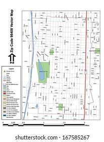 Vector map with summits, rivers, railroads, streets, lakes, parks, airports, stadiums, correctional facilities, military installations and federal lands by zip code 98408 with labels and clean layers.