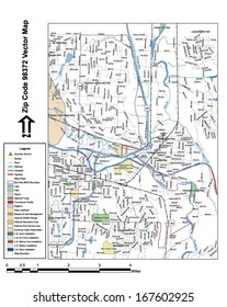 Vector map with summits, rivers, railroads, streets, lakes, parks, airports, stadiums, correctional facilities, military installations and federal lands by zip code 98430 with labels and clean layers.