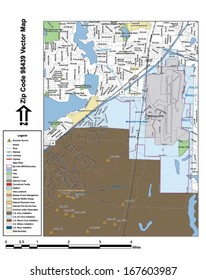 Vector map with summits, rivers, railroads, streets, lakes, parks, airports, stadiums, correctional facilities, military installations and federal lands by zip code 98439 with labels and clean layers.