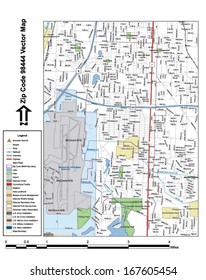 Vector map with summits, rivers, railroads, streets, lakes, parks, airports, stadiums, correctional facilities, military installations and federal lands by zip code 98444 with labels and clean layers.