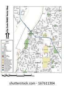 Vector map with summits, rivers, railroads, streets, lakes, parks, airports, stadiums, correctional facilities, military installations and federal lands by zip code 98465 with labels and clean layers.