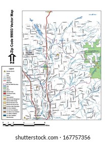 Vector map with summits, rivers, railroads, streets, lakes, parks, airports, stadiums, correctional facilities, military installations and federal lands by zip code 99003 with labels and clean layers.