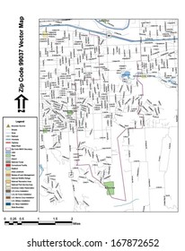 Vector map with summits, rivers, railroads, streets, lakes, parks, airports, stadiums, correctional facilities, military installations and federal lands by zip code 99037 with labels and clean layers.