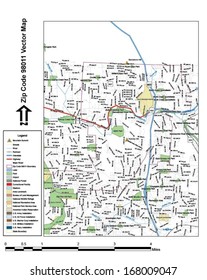 Vector map with summits, rivers, railroads, streets, lakes, parks, airports, stadiums, correctional facilities, military installations and federal lands by zip code 98011 with labels and clean layers.