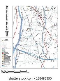 Vector map with summits, rivers, railroads, streets, lakes, parks, airports, stadiums, correctional facilities, military installations and federal lands by zip code 12033 with labels and clean layers.