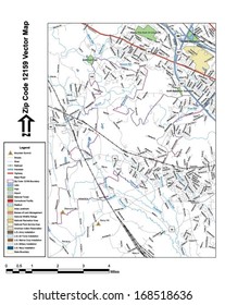 Vector map with summits, rivers, railroads, streets, lakes, parks, airports, stadiums, correctional facilities, military installations and federal lands by zip code 12159 with labels and clean layers.