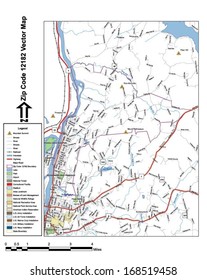 Vector map with summits, rivers, railroads, streets, lakes, parks, airports, stadiums, correctional facilities, military installations and federal lands by zip code 12182 with labels and clean layers.