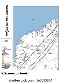 Vector map with summits, rivers, railroads, streets, lakes, parks, airports, stadiums, correctional facilities, military installations and federal lands by zip code 14047 with labels and clean layers.