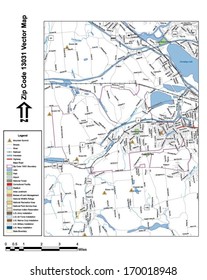 Vector map with summits, rivers, railroads, streets, lakes, parks, airports, stadiums, correctional facilities, military installations and federal lands by zip code 13031 with labels and clean layers.