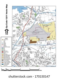 Vector map with summits, rivers, railroads, streets, lakes, parks, airports, stadiums, correctional facilities, military installations and federal lands by zip code 13211 with labels and clean layers.