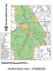 Vector map with summits, rivers, railroads, streets, lakes, parks, airports, stadiums, correctional facilities, military installations and federal lands by zip code 44264 with labels and clean layers.