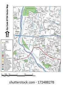 Vector map with summits, rivers, railroads, streets, lakes, parks, airports, stadiums, correctional facilities, military installations and federal lands by zip code 87104 with labels and clean layers.