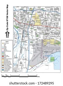 Vector map with summits, rivers, railroads, streets, lakes, parks, airports, stadiums, correctional facilities, military installations and federal lands by zip code 87106 with labels and clean layers.