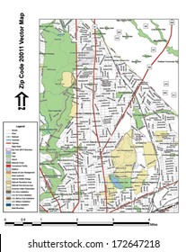 Vector Map With Summits, Rivers, Railroads, Streets, Lakes, Parks, Airports, Stadiums, Correctional Facilities, Military Installations And Federal Lands By Zip Code 20011 With Labels And Clean Layers.