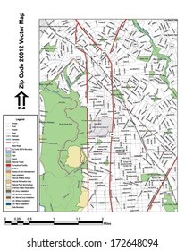 Vector map with summits, rivers, railroads, streets, lakes, parks, airports, stadiums, correctional facilities, military installations and federal lands by zip code 20012 with labels and clean layers.