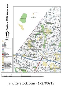 Vector map with summits, rivers, railroads, streets, lakes, parks, airports, stadiums, correctional facilities, military installations and federal lands by zip code 20170 with labels and clean layers.