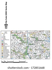 Vector map with summits, rivers, railroads, streets, lakes, parks, airports, stadiums, correctional facilities, military installations and federal lands by zip code 22003 with labels and clean layers.