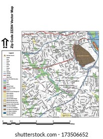 Vector map with summits, rivers, railroads, streets, lakes, parks, airports, stadiums, correctional facilities, military installations and federal lands by zip code 22204 with labels and clean layers.