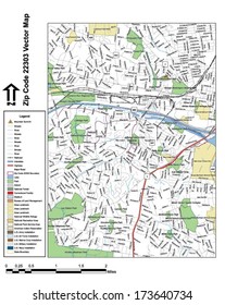 Vector map with summits, rivers, railroads, streets, lakes, parks, airports, stadiums, correctional facilities, military installations and federal lands by zip code 22303 with labels and clean layers.