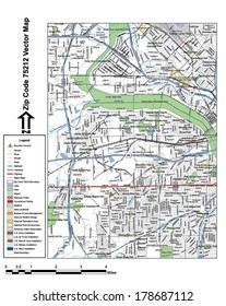 Vector Map With Summits, Rivers, Railroads, Streets, Lakes, Parks, Airports, Stadiums, Correctional Facilities, Military Installations And Federal Lands By Zip Code 75212 With Labels And Clean Layers.