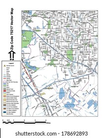 Vector map with summits, rivers, railroads, streets, lakes, parks, airports, stadiums, correctional facilities, military installations and federal lands by zip code 75217 with labels and clean layers.
