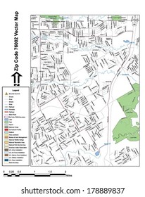 Vector map with summits, rivers, railroads, streets, lakes, parks, airports, stadiums, correctional facilities, military installations and federal lands by zip code 76002 with labels and clean layers.