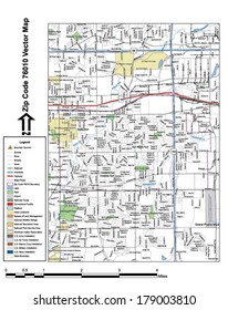 Vector map with summits, rivers, railroads, streets, lakes, parks, airports, stadiums, correctional facilities, military installations and federal lands by zip code 76010 with labels and clean layers.