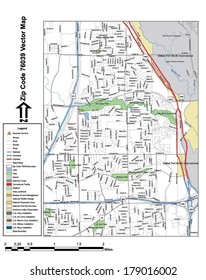 Vector map with summits, rivers, railroads, streets, lakes, parks, airports, stadiums, correctional facilities, military installations and federal lands by zip code 76039 with labels and clean layers.