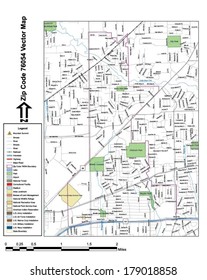 Vector map with summits, rivers, railroads, streets, lakes, parks, airports, stadiums, correctional facilities, military installations and federal lands by zip code 76054 with labels and clean layers.
